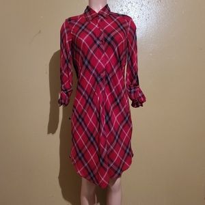 Chelsea & Violet Red/Black Plaid Shirt Dress Sise S
